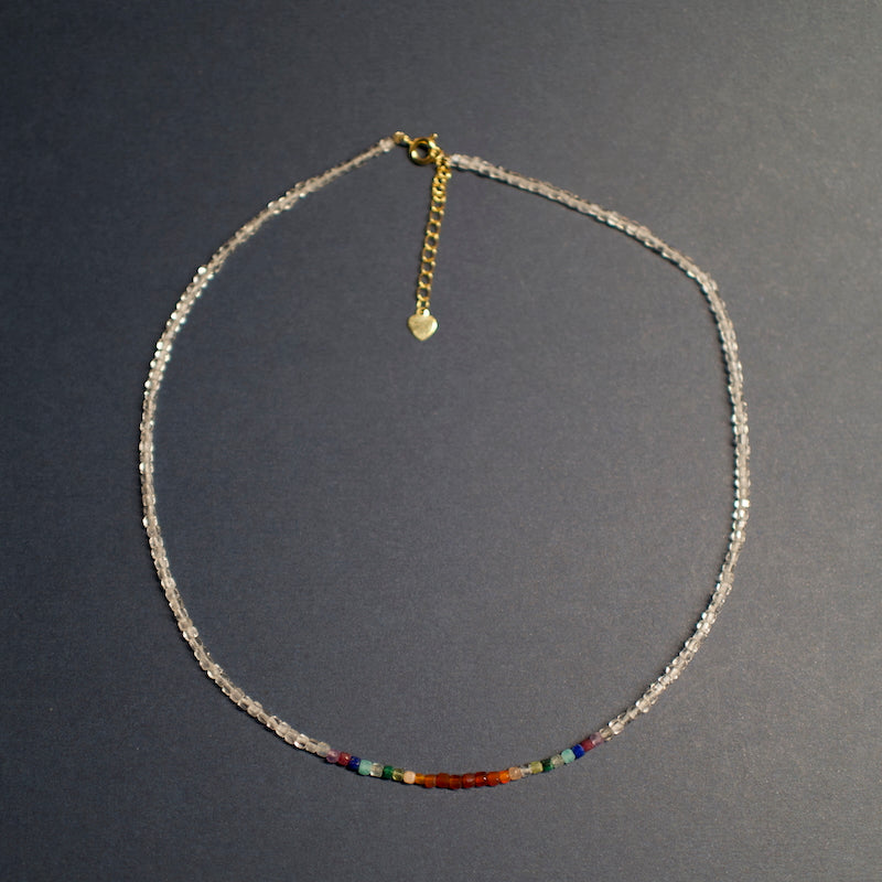 ARCHEAST AuroraGems necklace with small colorful beads and a delicate gold clasp chain