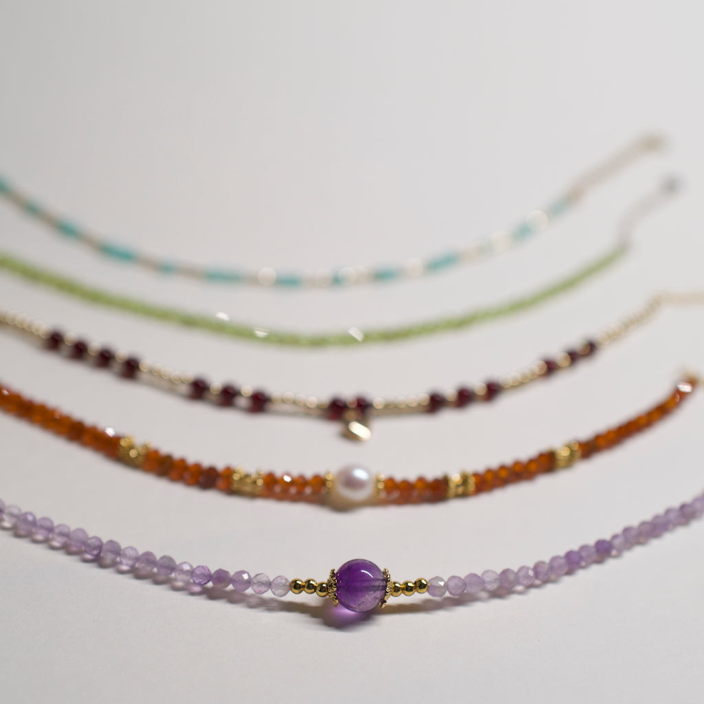 Colorful Necklace collection by ARCHEAST featuring beaded AuroraGems with various stones and pearl accents