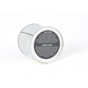 ARCHEAST CBD Candle in a silver tin container showing caution and directions label