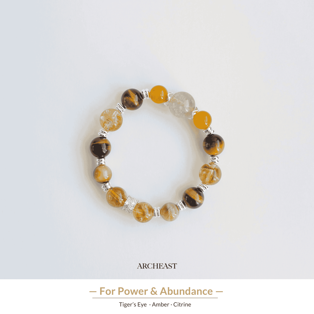 Archeast AuroraGems tiger's eye energy bracelet with amber and citrine beads for power and abundance