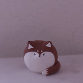 Handmade clay fox figurine pottery animal figurine with simple brown and white design