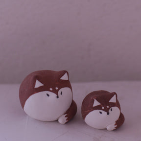 Handmade Clay Fox Figurine pottery animal figurines in two sizes by various artists
