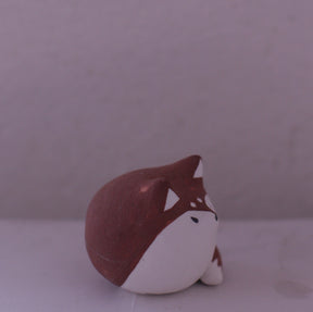 Handmade pottery Clay Fox Figurine with brown and white glaze crafted by various artists
