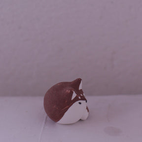 Handmade Clay Fox Figurine pottery animal with brown and white color by various artist