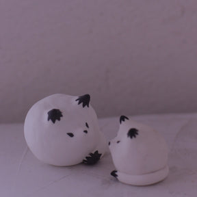 Handmade Clay Fox Figurine pottery animal figurines with simple black and white design