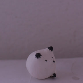 Handmade Clay Fox Figurine pottery animal sculpture with simple black details on white clay