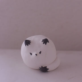 Handmade white Clay Fox Figurine with black details by Various Artist, pottery animal figurine