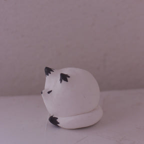 Handmade Clay Fox Figurine pottery animal art with white and black details by Various Artist