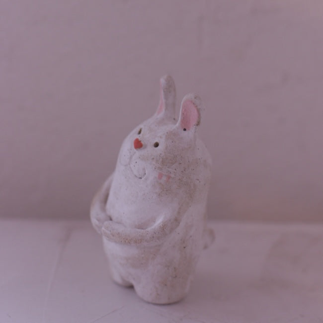 Handmade Clay Rabbit Figurine with pink ears and a heart-shaped nose by various artist