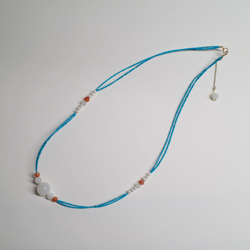 AuroraGems Turquoise Necklace by ARCHEAST featuring blue cords with white and orange beads